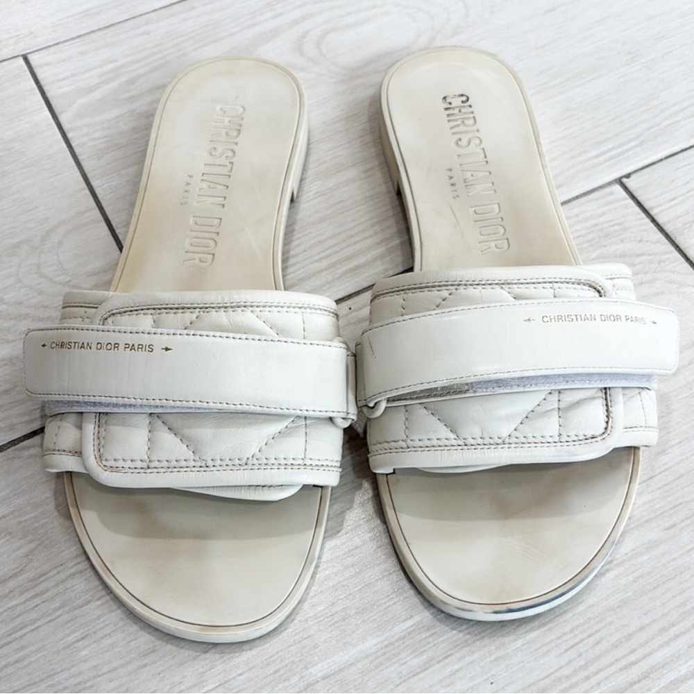 Christian Dior Cannage Revolution White Leather Slide Sandals